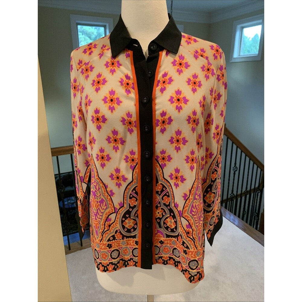 Women's "Nanette Lepore" 100% Silk Print Blouse Size 6
